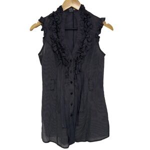 Poetry Clothing Black Pinstripe Ruffle Sleeveless Blouse‎ Gothic Victorian Small